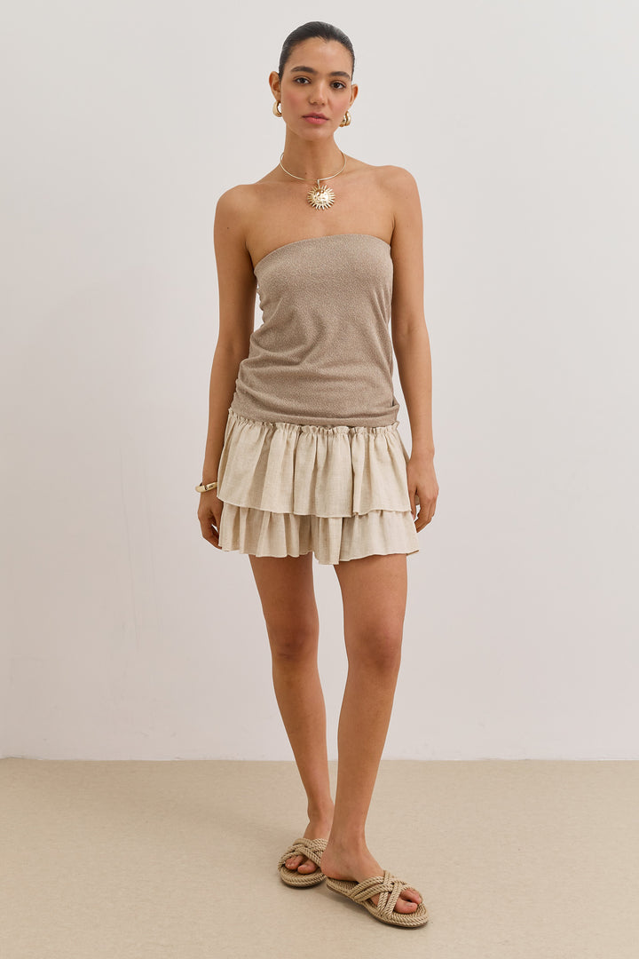 חצאית קומות אוריון דמוי פשתן | בז'