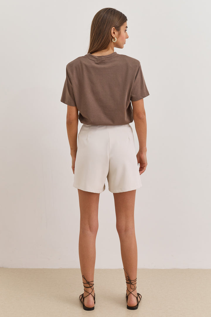 חולצת לינדה בשילוב כריות כתפיים | חום