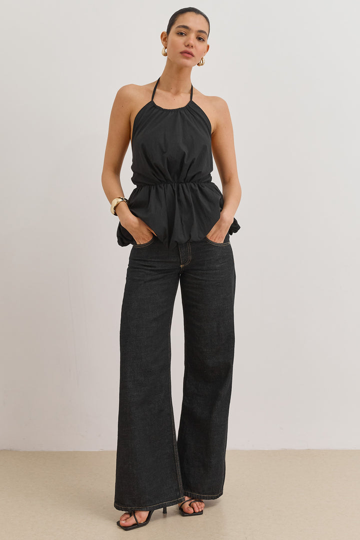 חולצת קולר אריאנה בשילוב פפלום | שחור