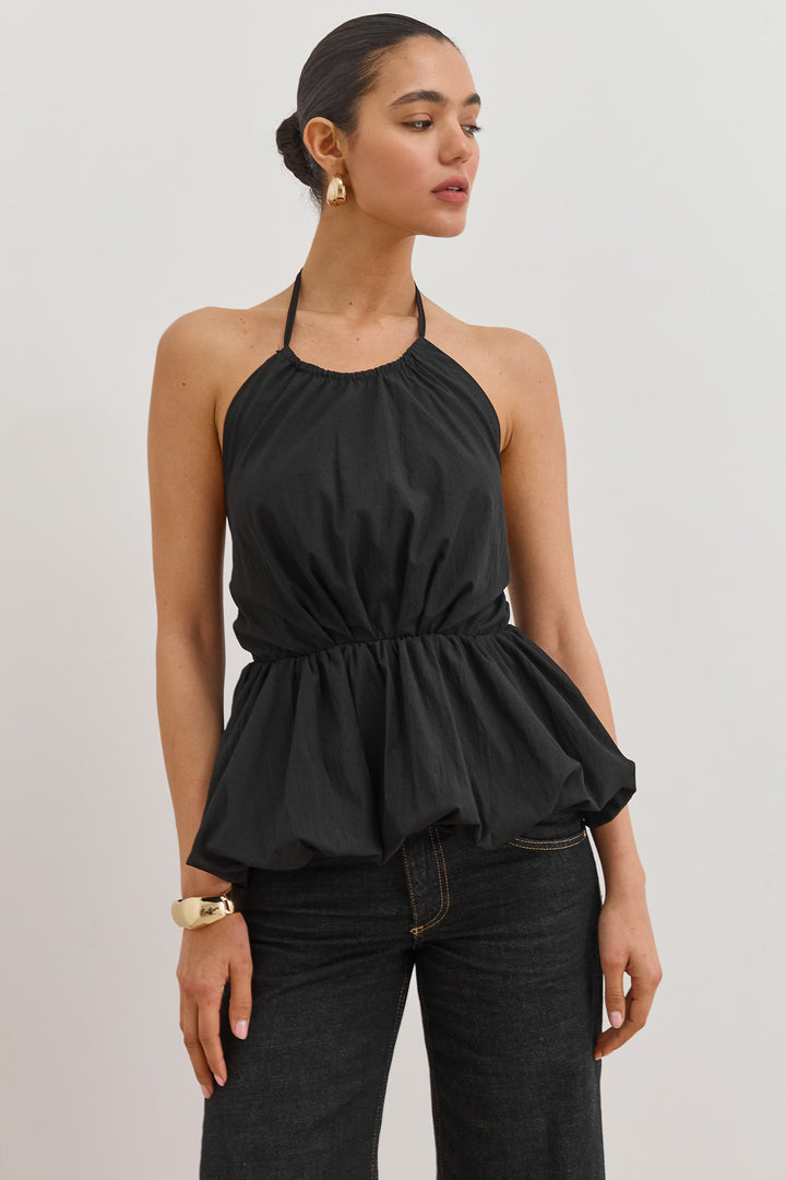 חולצת קולר אריאנה בשילוב פפלום | שחור