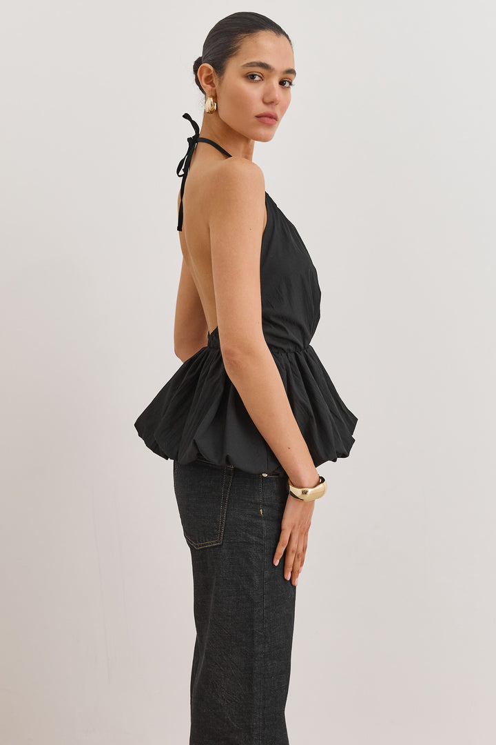 חולצת קולר אריאנה בשילוב פפלום | שחור