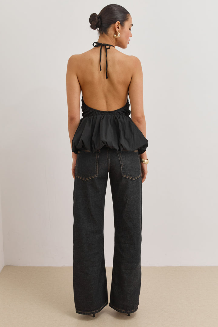 חולצת קולר אריאנה בשילוב פפלום | שחור