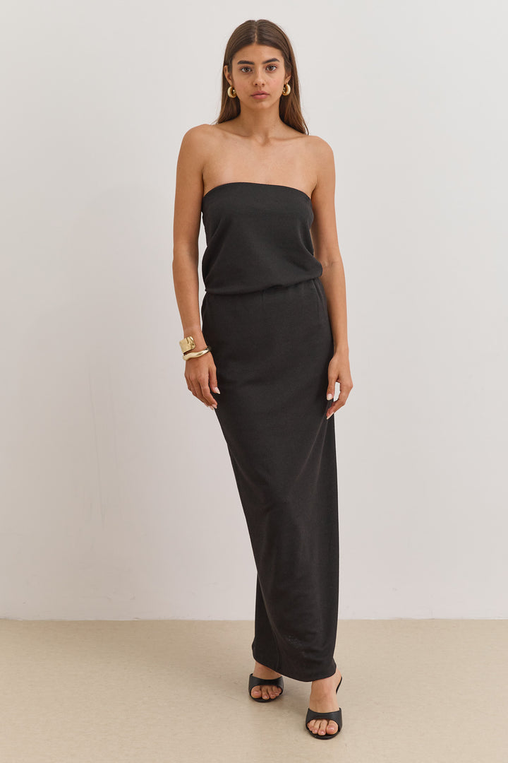 טופ סטרפלס סימון בד טקסטורה | שחור