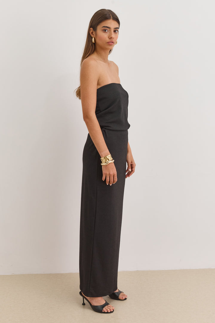 טופ סטרפלס סימון בד טקסטורה | שחור