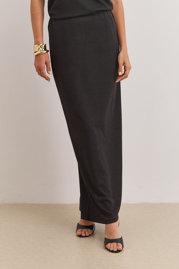 חצאית מקסי סימון בד טקסטורה | שחור