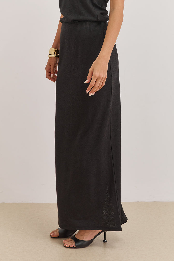 חצאית מקסי סימון בד טקסטורה | שחור