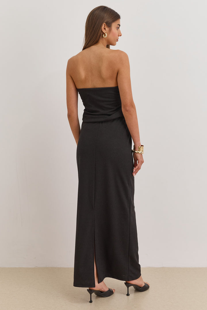 טופ סטרפלס סימון בד טקסטורה | שחור