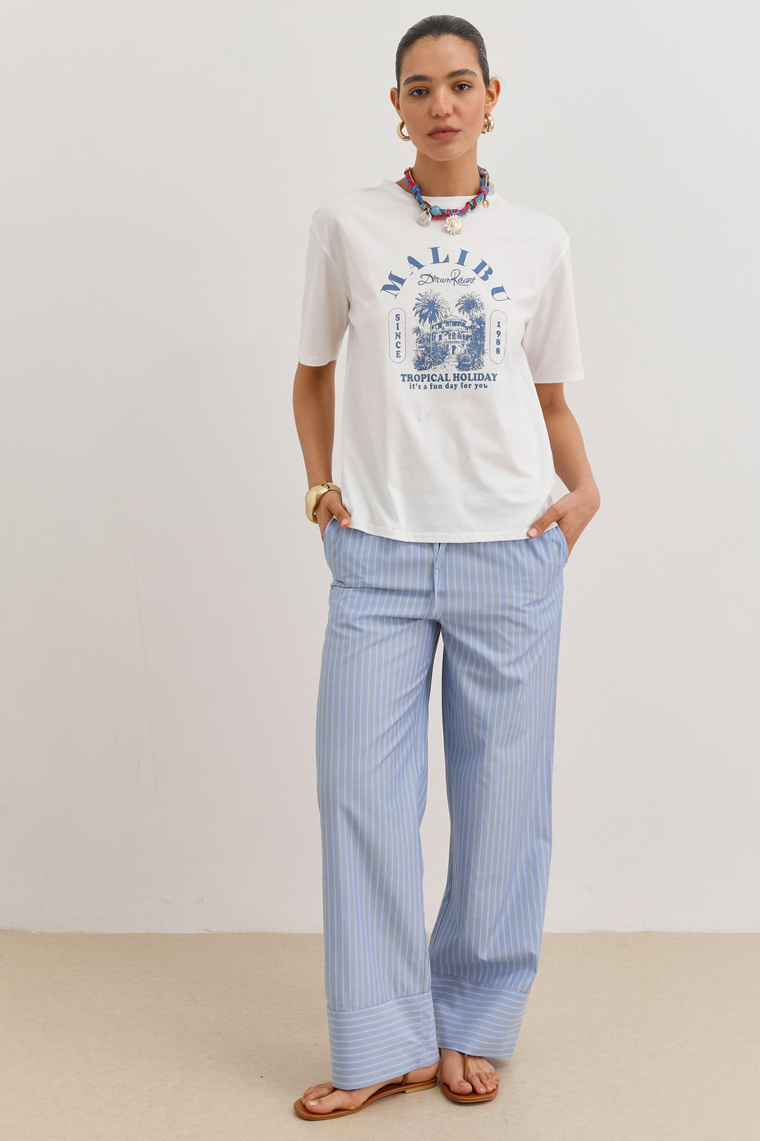 מכנסי תומאס סטרייפס גומי במותן | כחול בהיר