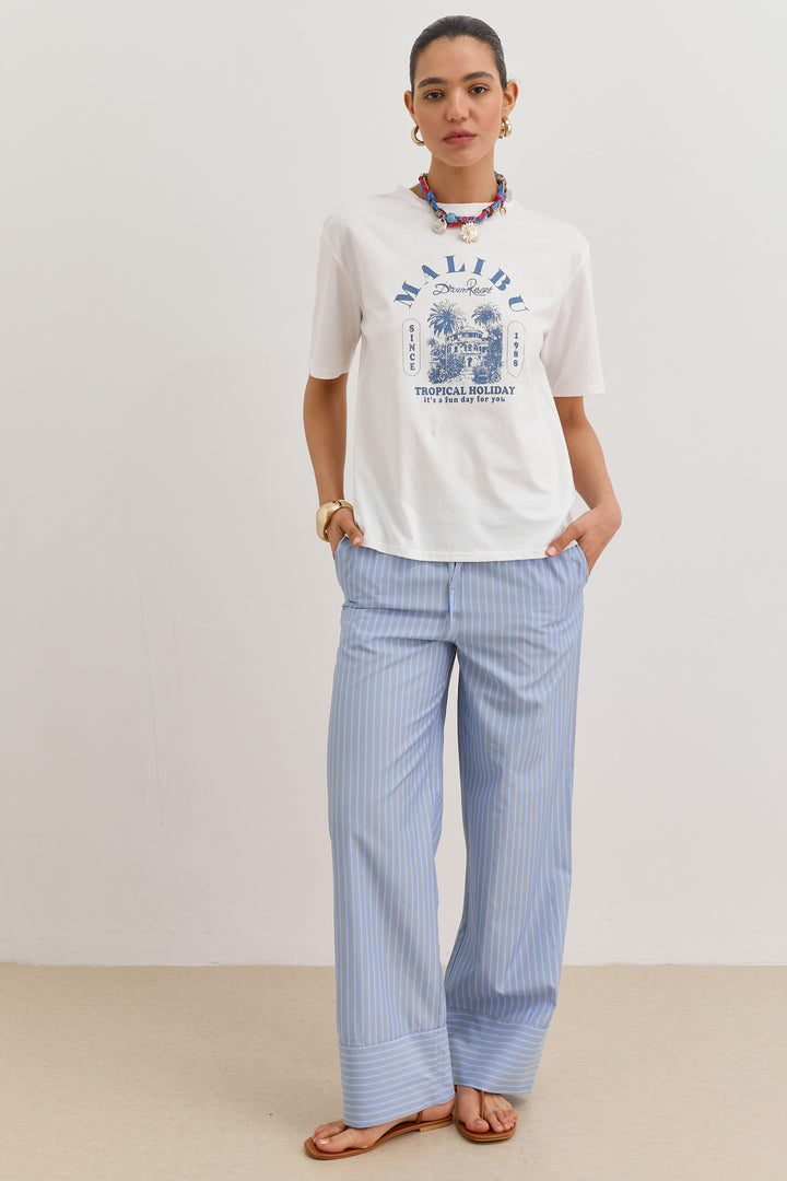 מכנסי תומאס סטרייפס גומי במותן | כחול בהיר