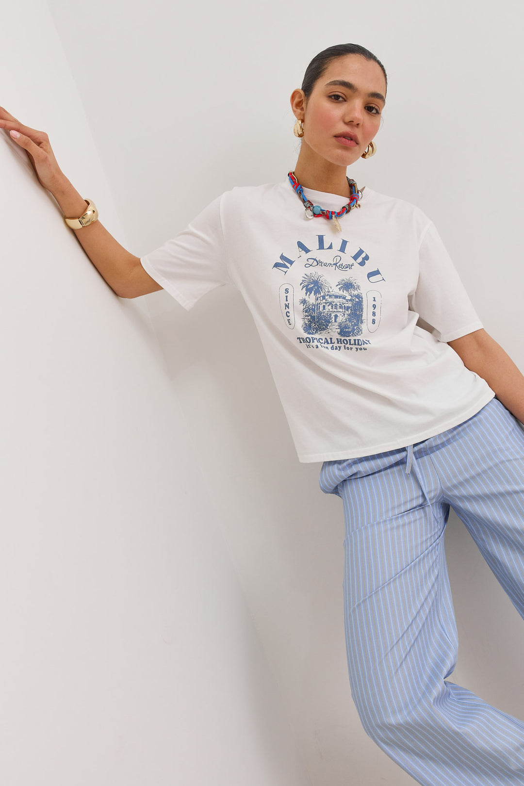 מכנסי תומאס סטרייפס גומי במותן | כחול בהיר