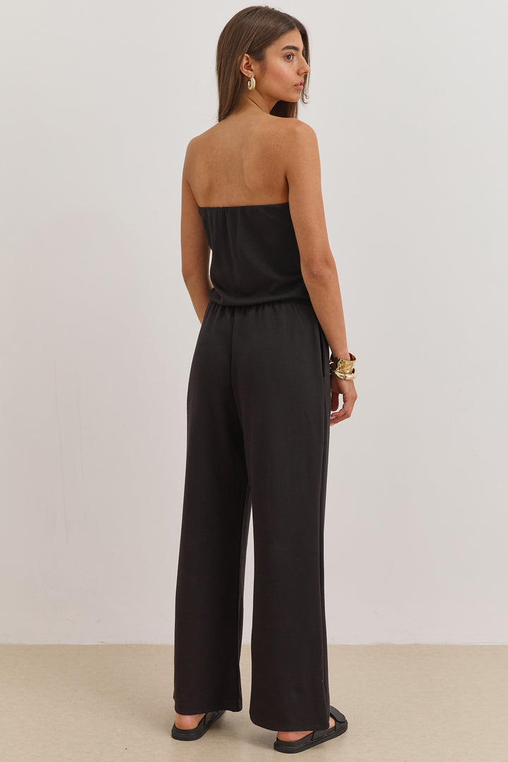 אוברול סטרפלס סלין גומי במותן | שחור