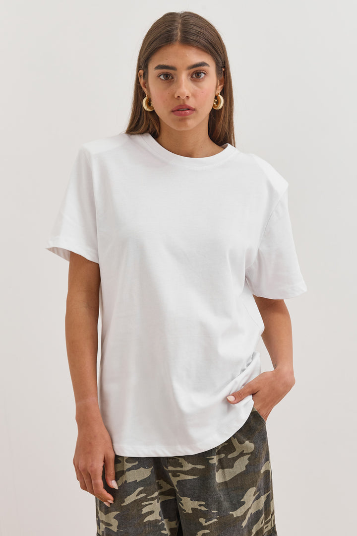 חולצת לינדה בשילוב כריות כתפיים | לבן