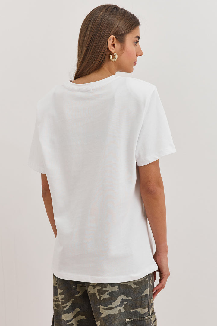 חולצת לינדה בשילוב כריות כתפיים | לבן