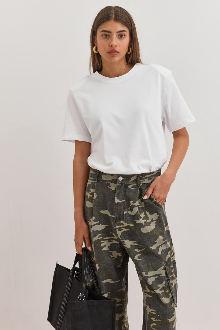 חולצת לינדה בשילוב כריות כתפיים | לבן