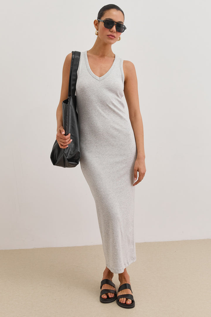 שמלת מקסי לופז בד ריב | אפור בהיר