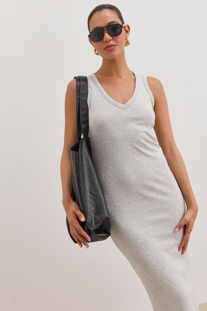 שמלת מקסי לופז בד ריב | אפור בהיר