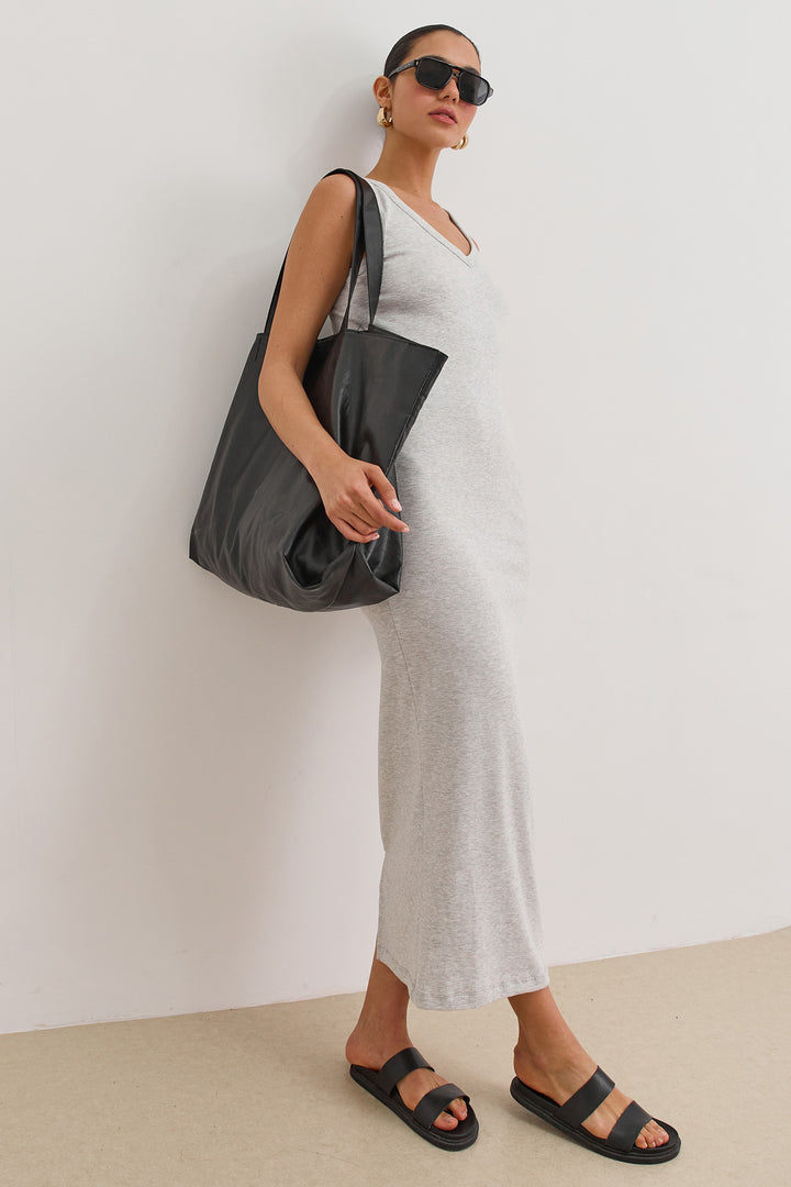 שמלת מקסי לופז בד ריב | אפור בהיר