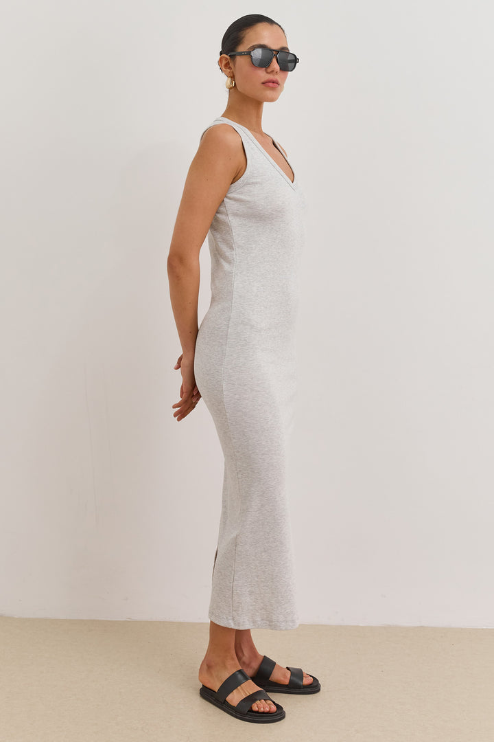 שמלת מקסי לופז בד ריב | אפור בהיר