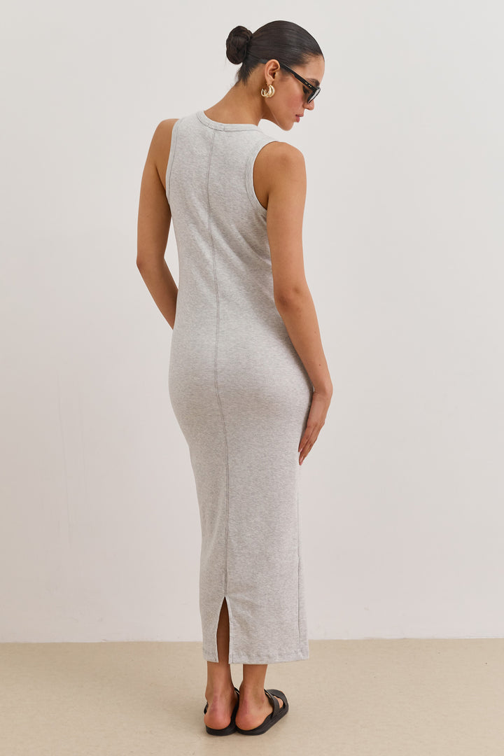 שמלת מקסי לופז בד ריב | אפור בהיר