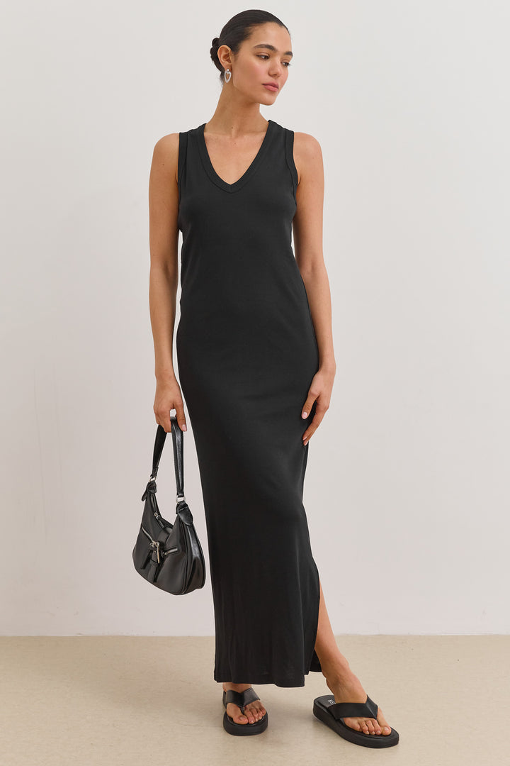 שמלת מקסי אן מרי מחשוף וי | שחור