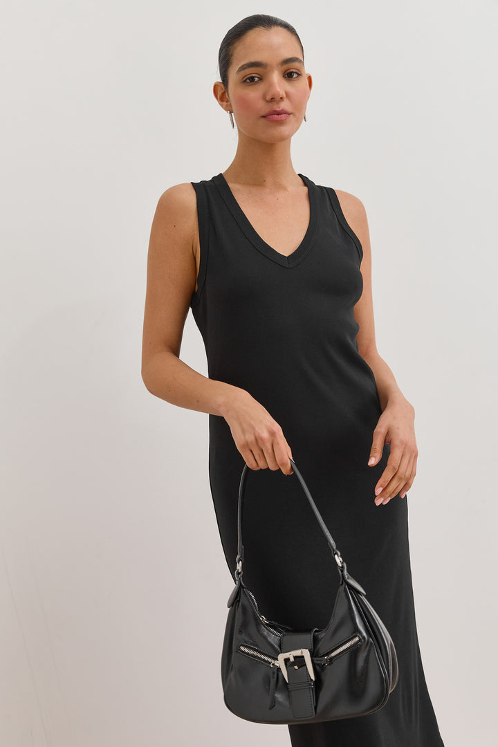 שמלת מקסי אן מרי מחשוף וי | שחור