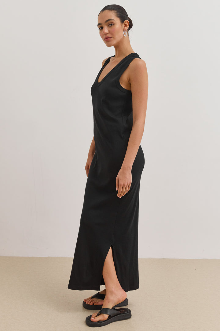 שמלת מקסי אן מרי מחשוף וי | שחור