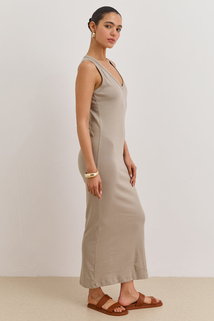 שמלת מקסי לופז בד ריב | ירוק זית