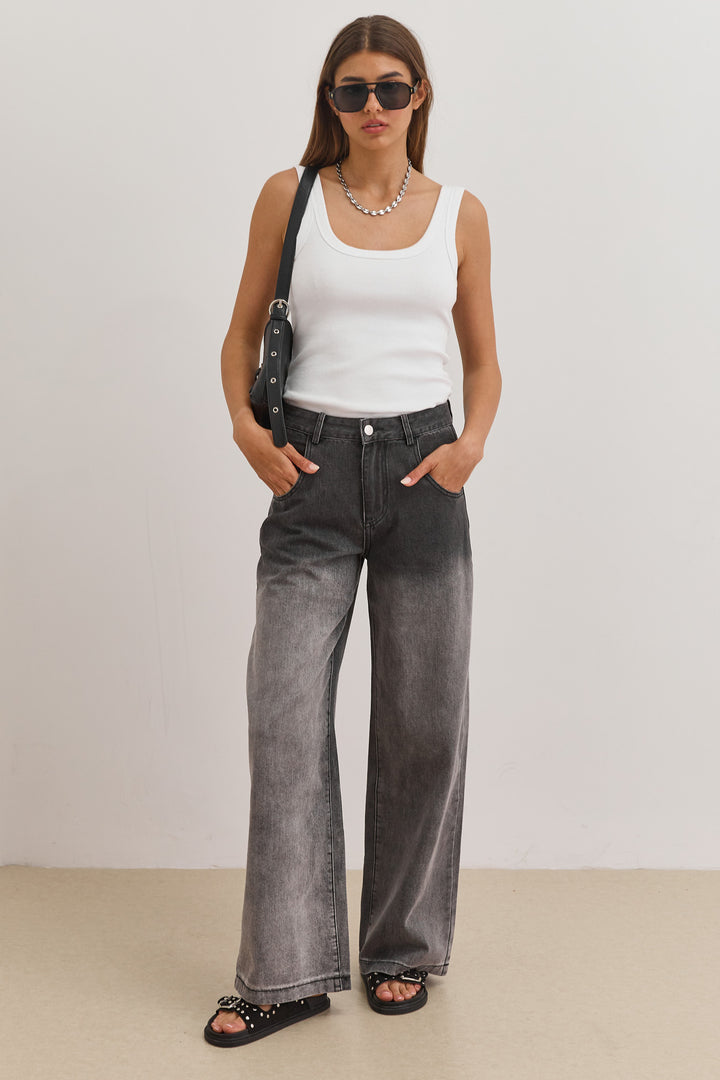 מכנסי דנים מייקל גזרה רחבה אפקט וואש | אפור/שחור