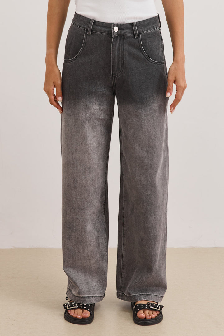 מכנסי דנים מייקל גזרה רחבה אפקט וואש | אפור/שחור