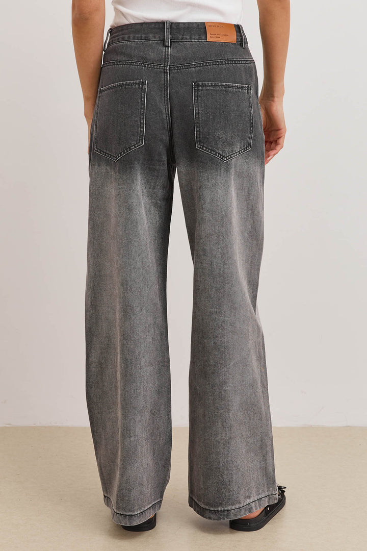 מכנסי דנים מייקל גזרה רחבה אפקט וואש | אפור/שחור