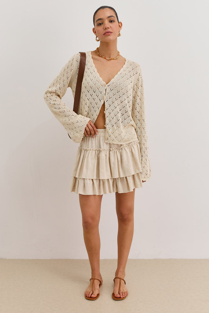 חצאית קומות אוריון דמוי פשתן | בז'