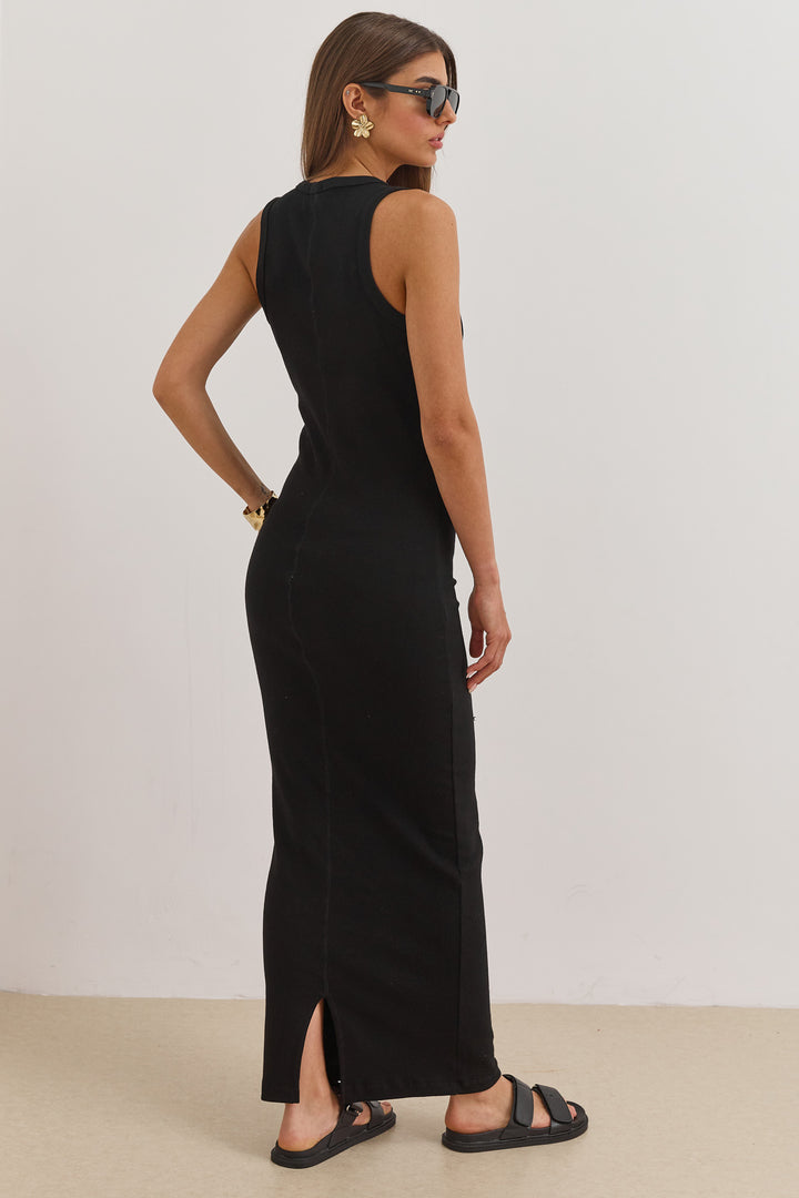 שמלת מקסי לופז בד ריב | שחור