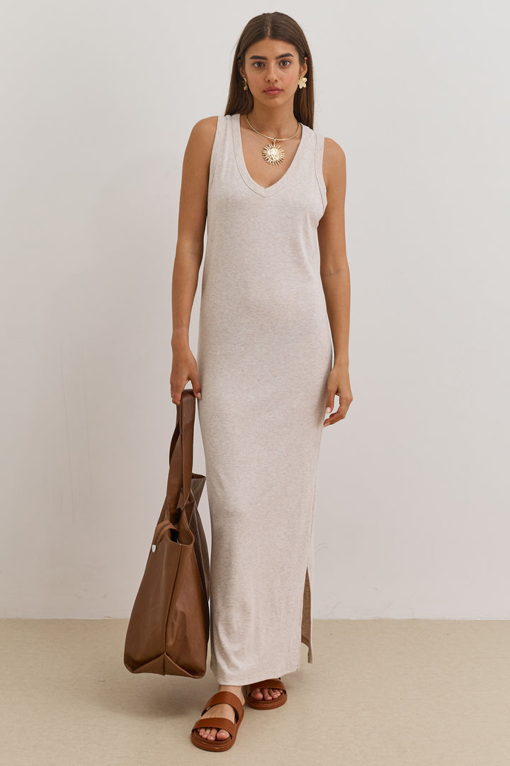 שמלת מקסי אן מרי מחשוף וי | בז' מלאנז'