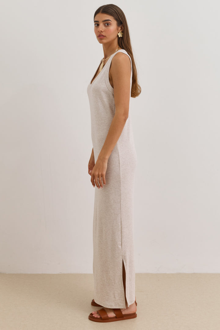 שמלת מקסי אן מרי מחשוף וי | בז' מלאנז'