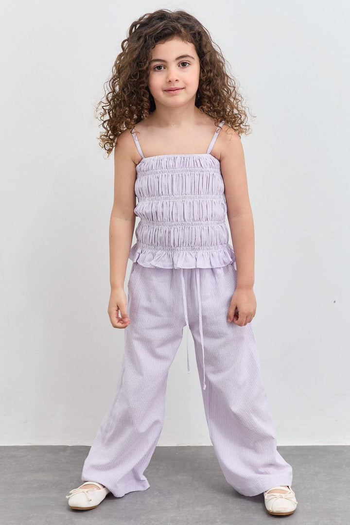 חליפת שני חלקים טופ כיווצים ומכנסיים ארוכים | סגול