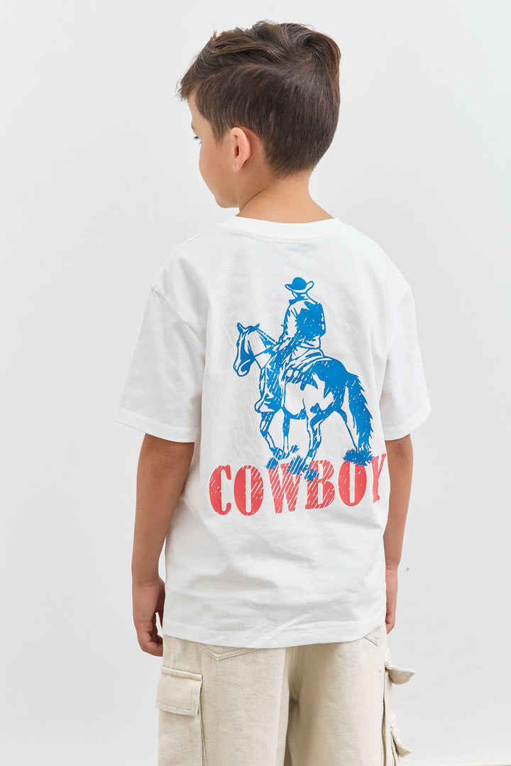 טי שירט COWBOY גזרת אוברסייז | לבן