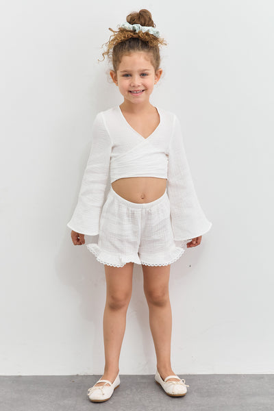 מכנסי טטרה בגימור מלמלה | לבן