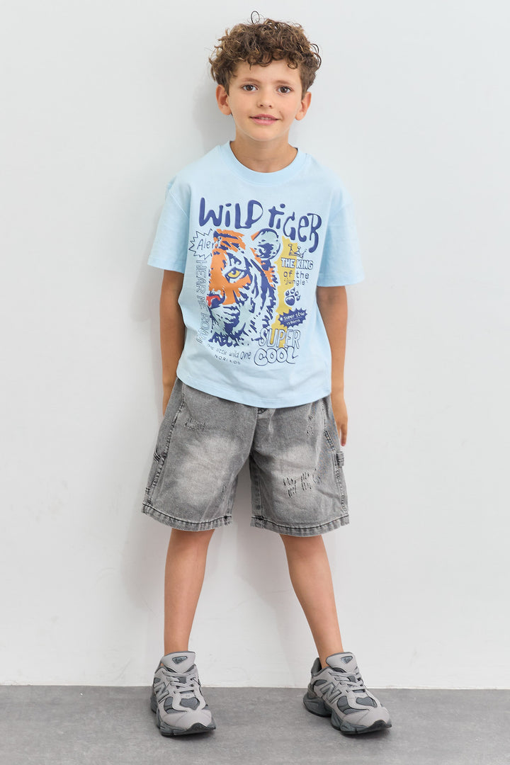 טי שירט Wild Tiger בגזרת אוברסייז | כחול