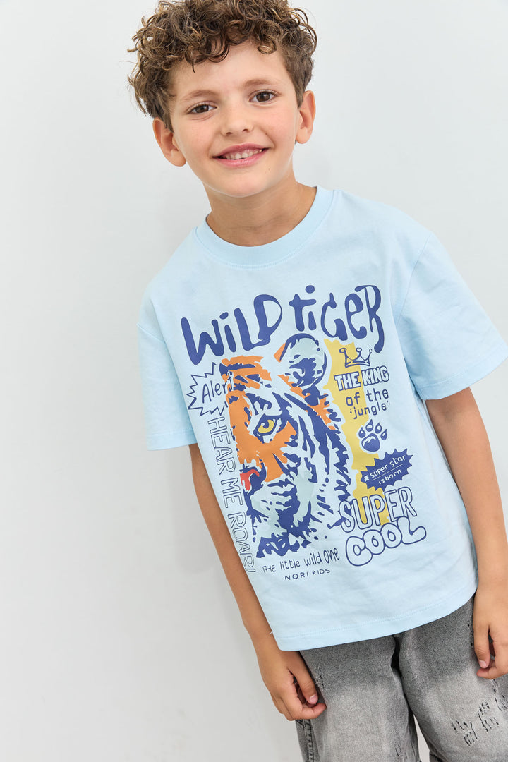 טי שירט Wild Tiger בגזרת אוברסייז | כחול
