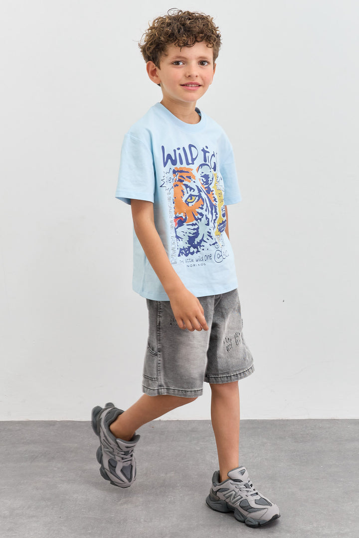 טי שירט Wild Tiger בגזרת אוברסייז | כחול