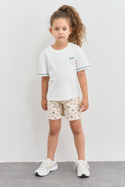 טי שירט שרוולים קצרים עם רקמת לוגו | לבן