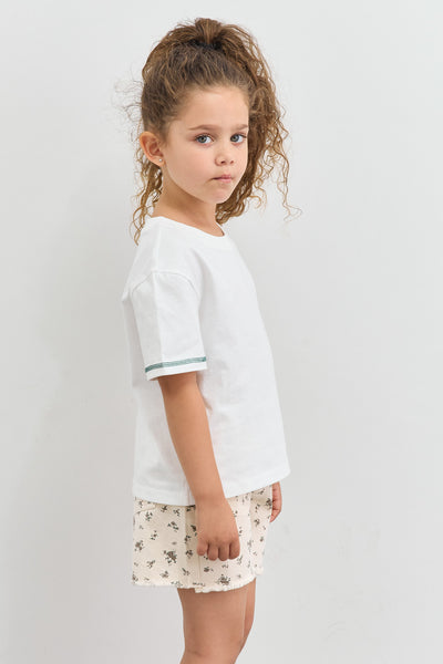 טי שירט שרוולים קצרים עם רקמת לוגו | לבן