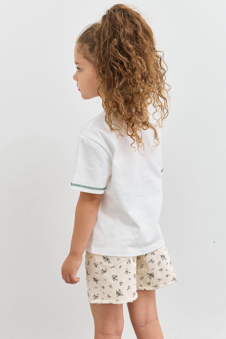 טי שירט שרוולים קצרים עם רקמת לוגו | לבן