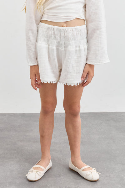 מכנסי טטרה פלאוורס עם כיווצים | לבן