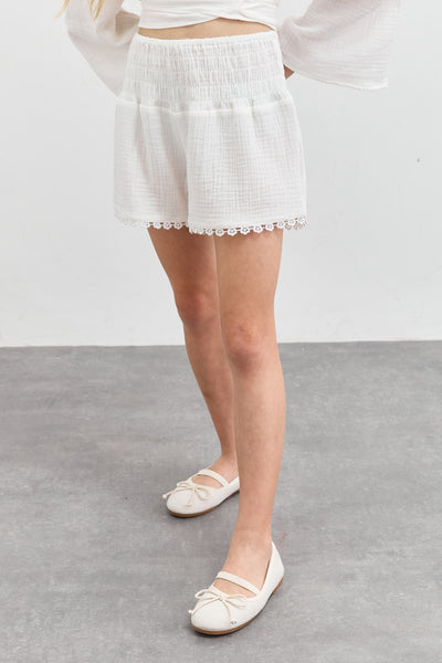 מכנסי טטרה פלאוורס עם כיווצים | לבן