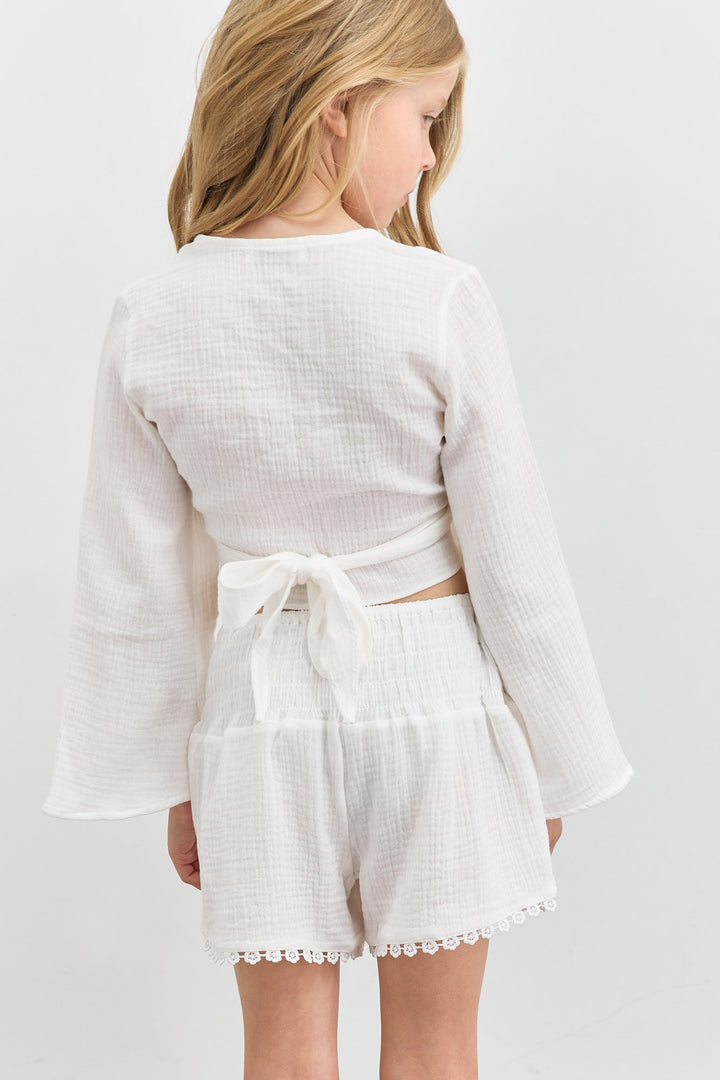 מכנסי טטרה פלאוורס עם כיווצים | לבן