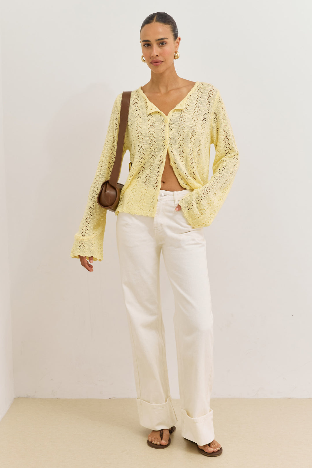 קרדיגן אמילי בד מחורר | צהוב
