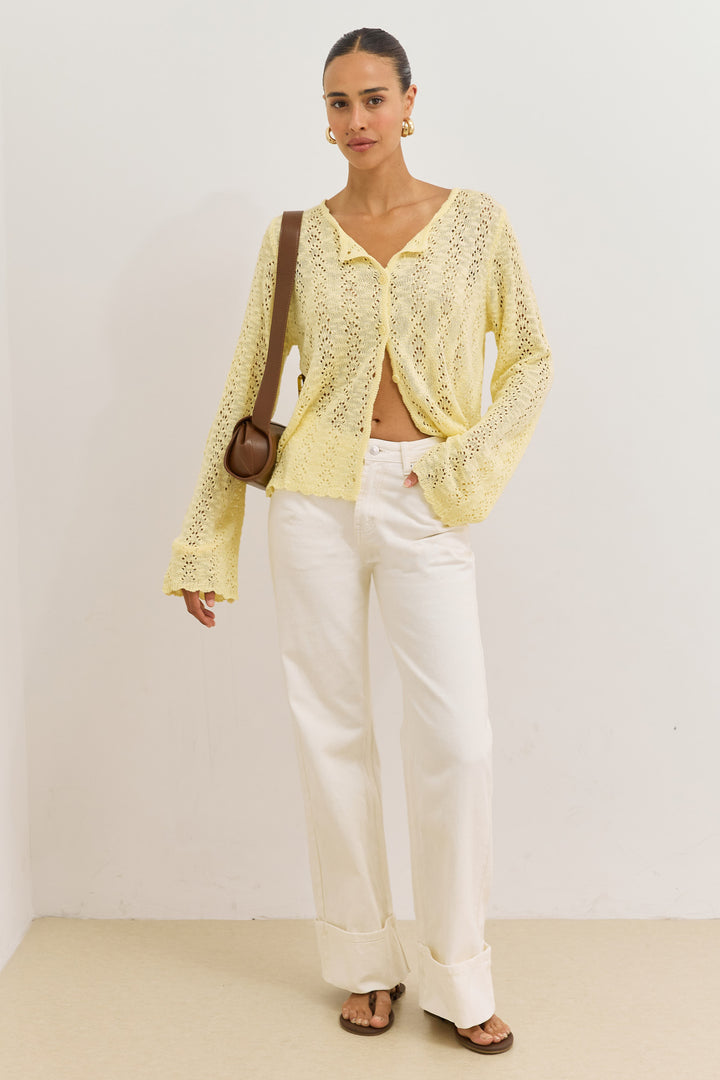 קרדיגן אמילי בד מחורר | צהוב