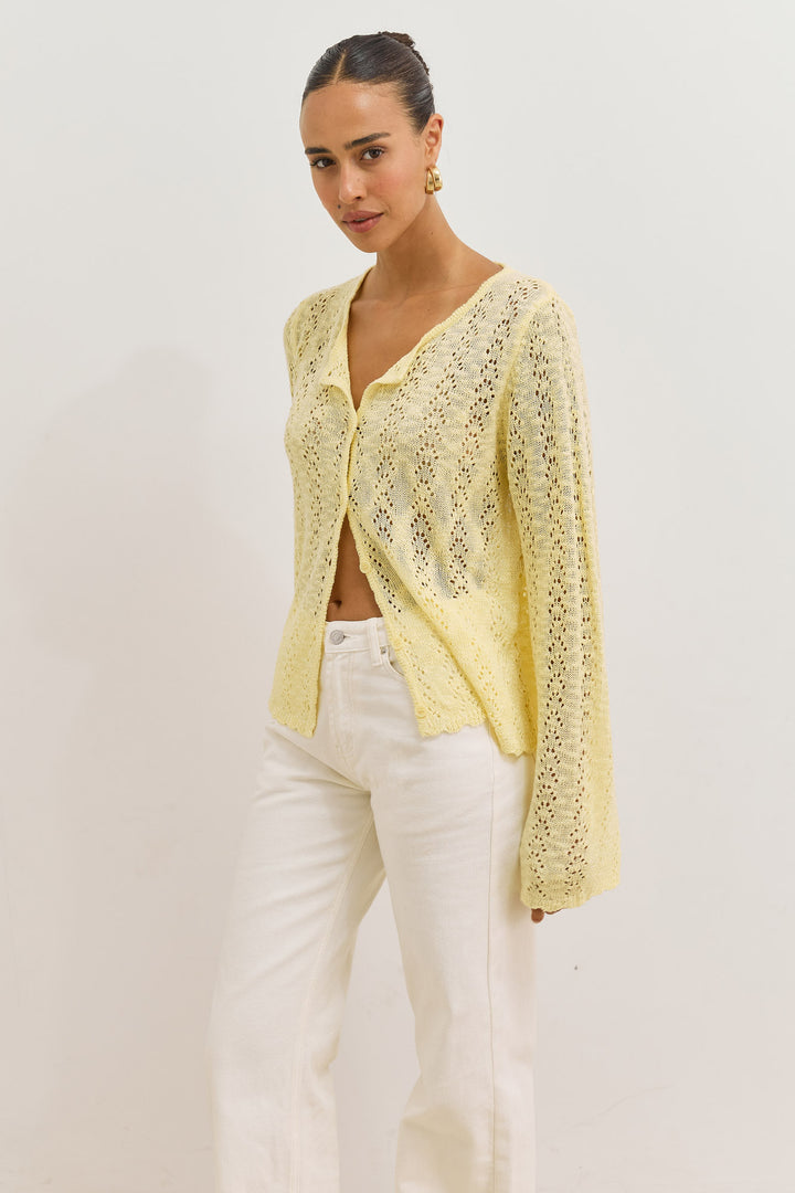 קרדיגן אמילי בד מחורר | צהוב
