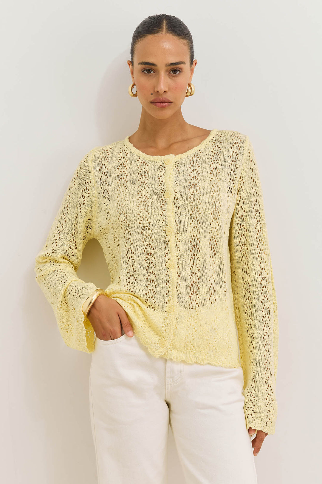 קרדיגן אמילי בד מחורר | צהוב